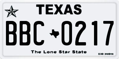 TX license plate BBC0217