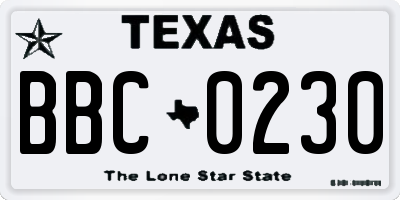 TX license plate BBC0230