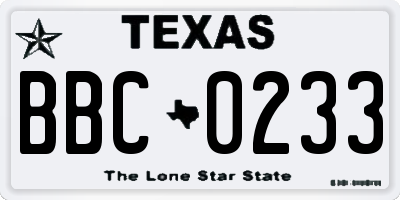 TX license plate BBC0233
