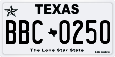 TX license plate BBC0250