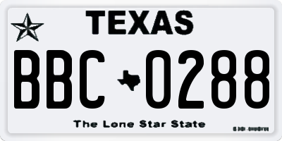 TX license plate BBC0288