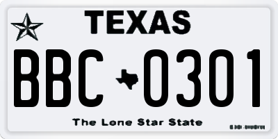 TX license plate BBC0301