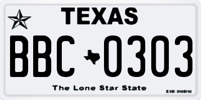 TX license plate BBC0303