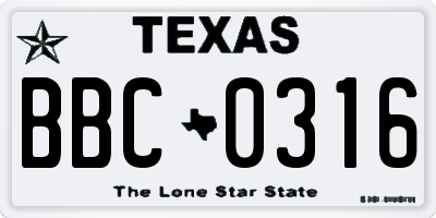 TX license plate BBC0316