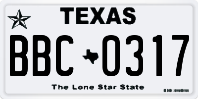TX license plate BBC0317