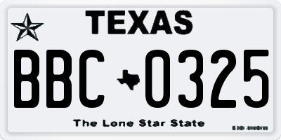TX license plate BBC0325