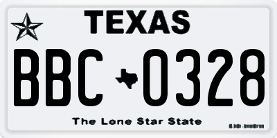 TX license plate BBC0328