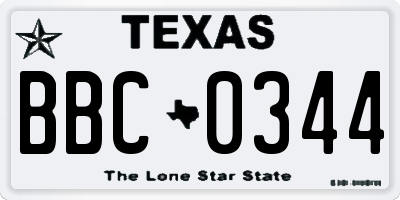 TX license plate BBC0344
