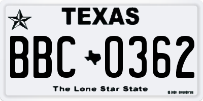 TX license plate BBC0362