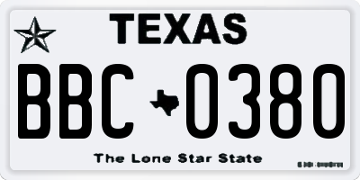 TX license plate BBC0380