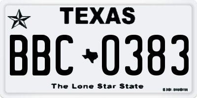 TX license plate BBC0383