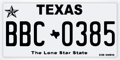 TX license plate BBC0385