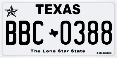 TX license plate BBC0388