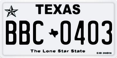 TX license plate BBC0403