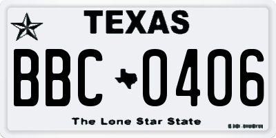 TX license plate BBC0406