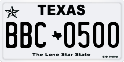 TX license plate BBC0500