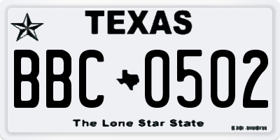 TX license plate BBC0502