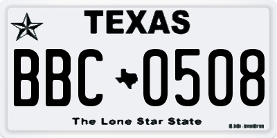 TX license plate BBC0508