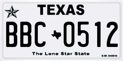 TX license plate BBC0512