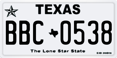 TX license plate BBC0538