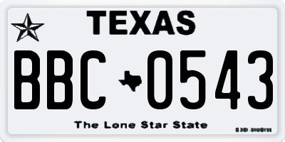 TX license plate BBC0543