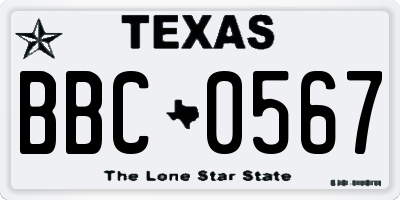 TX license plate BBC0567