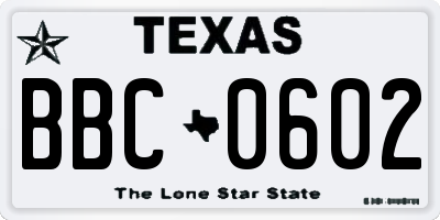 TX license plate BBC0602