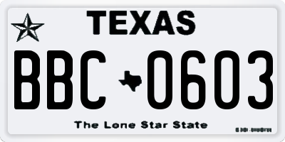 TX license plate BBC0603