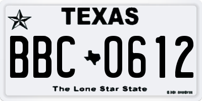 TX license plate BBC0612
