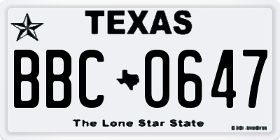 TX license plate BBC0647