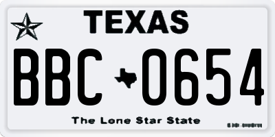 TX license plate BBC0654