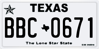 TX license plate BBC0671