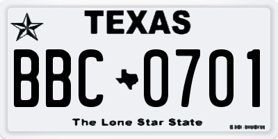 TX license plate BBC0701