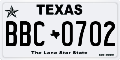 TX license plate BBC0702