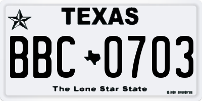 TX license plate BBC0703