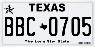 TX license plate BBC0705