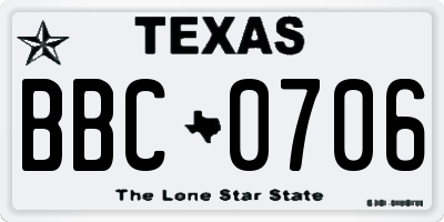 TX license plate BBC0706