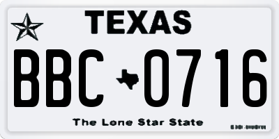 TX license plate BBC0716