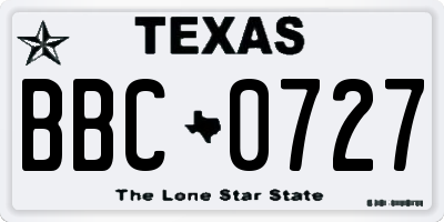 TX license plate BBC0727