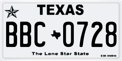 TX license plate BBC0728