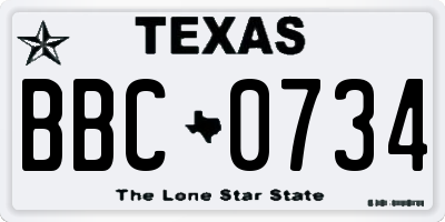 TX license plate BBC0734
