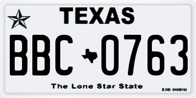 TX license plate BBC0763