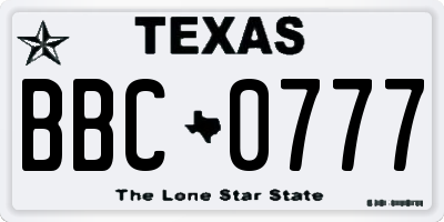 TX license plate BBC0777