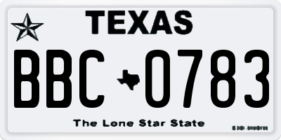 TX license plate BBC0783