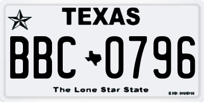 TX license plate BBC0796