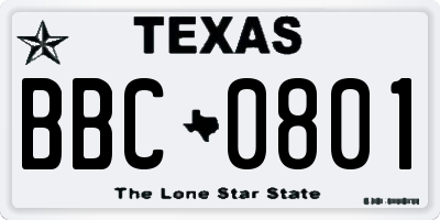TX license plate BBC0801