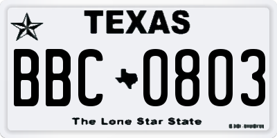 TX license plate BBC0803