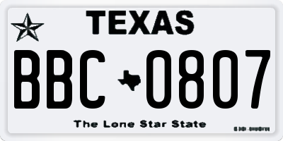 TX license plate BBC0807