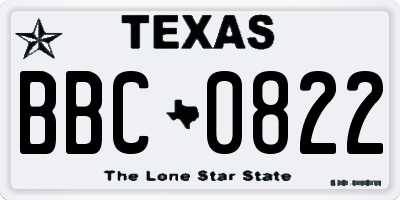 TX license plate BBC0822