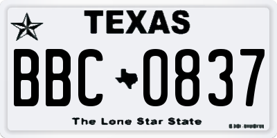 TX license plate BBC0837